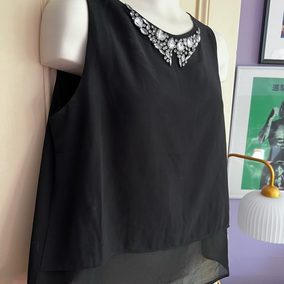 Black Vintage Business-Formal or Date Night blouse w/ Jewelled Peter Pan Collar - Picture 3 of 8